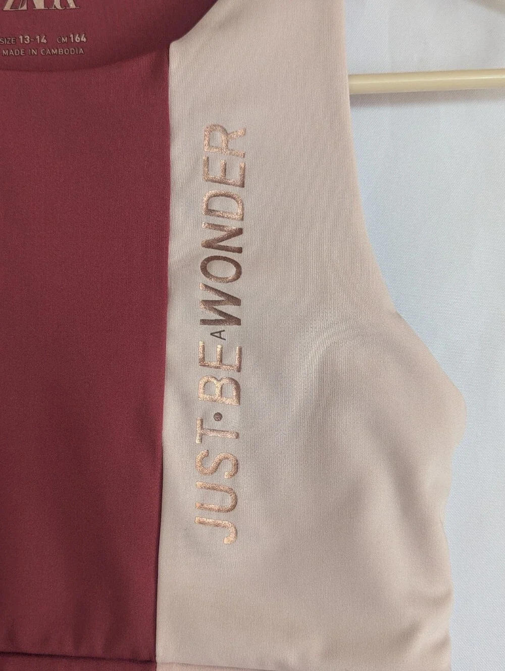 Zara Teenage 13-14 Two-Tone Rose Crop Tank Top Sports Bra Dusty Rose & Pale Pink